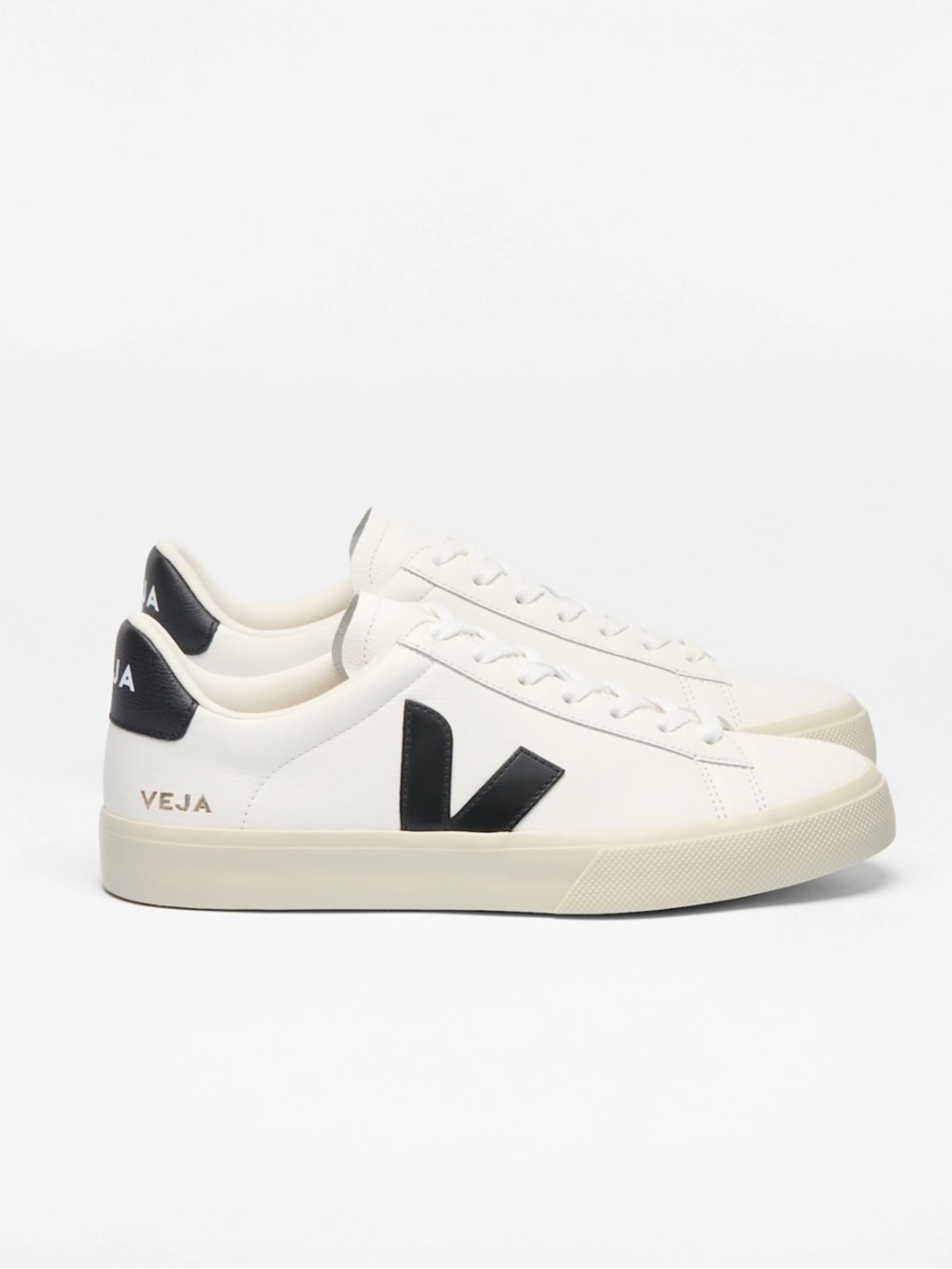 Veja White and Black Campo Leather Sneakers